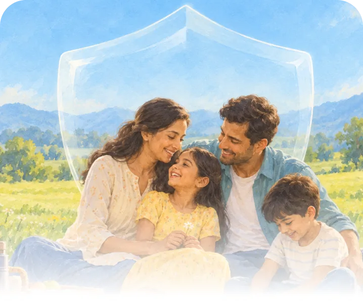 A family protected by a transparent shield